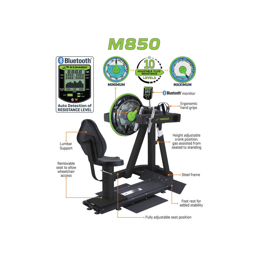 Dynamic Fluid Fitness M850 Upper Body Ergometer (UBE) adjustable for every user